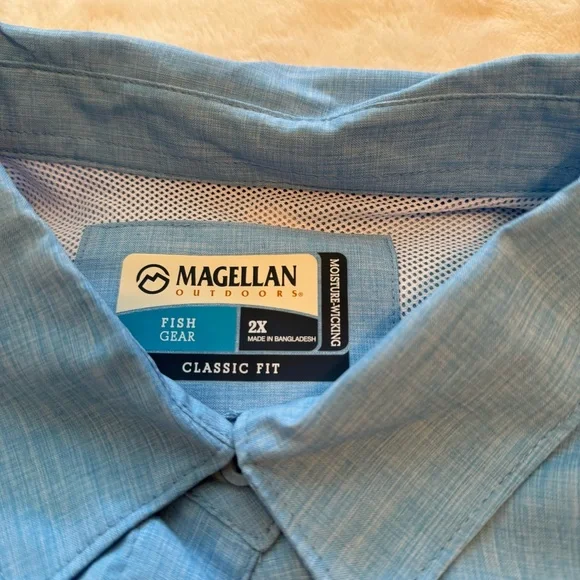Men’s Fishing Gear Magellan Outdoors Light Blue Classic Fit Shirt - Picture 2 of 3